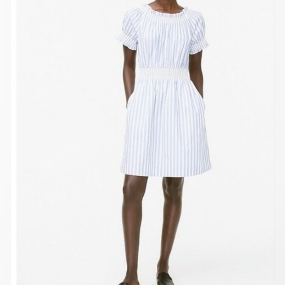 J Crew Womens Smocked Cotton Poplin with Pockets Dress Sz.S Pre-owned